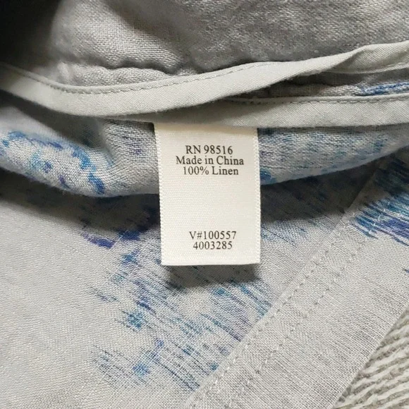 Coldwater Creek Womens 14 Gray Blue Floral Ikat 100% Linen Snap Button Jacket - Picture 8 of 13